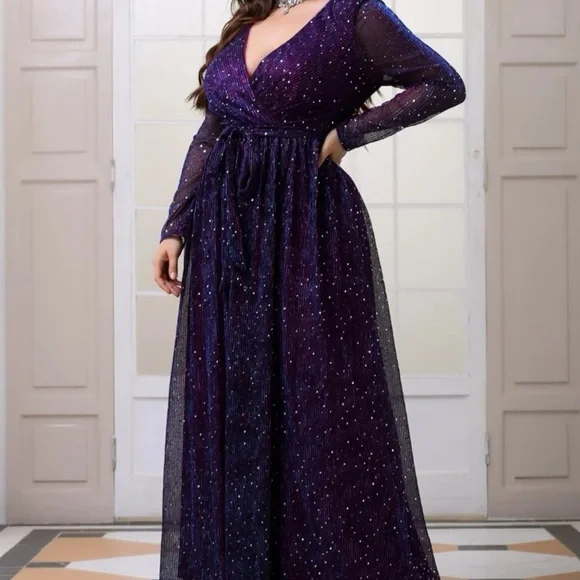 green emerald velvet dress Plus-Size Glitter Gown w/ Cowl Neck, Sensual Bodice, Mermaid Silhouette,  Leg Slit & Elegant Curve